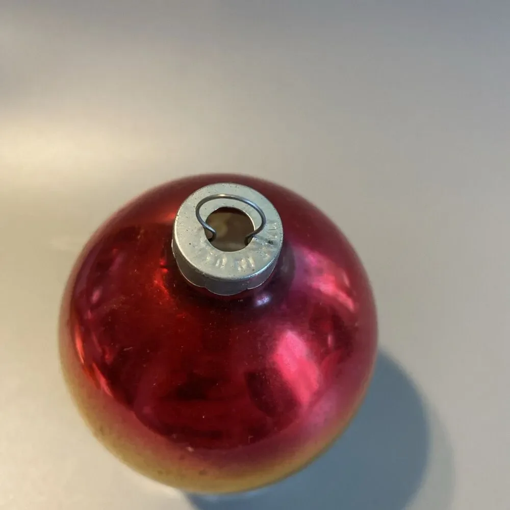 Vintage Christmas Ombre Glass Ornament Hand Made In USA Blue Red Gold Fade